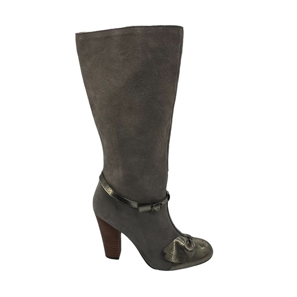 Joyfolie Charcoal Gray Lakin Tall Suede Block Heel Cap Toe Boots Size 9 Women's - Picture 8 of 13